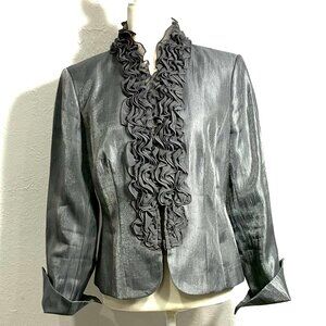 Adrianna Papell Evening Jacket with Ruffle, Silver Shimmer/Gray Size 10